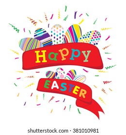 Happy Easter with colorful egg isolated on white background. Vector Happy Easter on party background.
