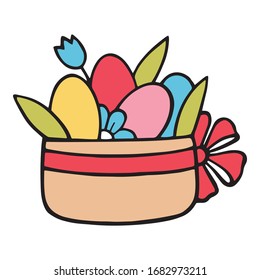 Fröhliche Ostereier Korbsymbol. Handgezeichnete Illustration von buntem Ostereier-Korb-Vektorillustration für Webdesign