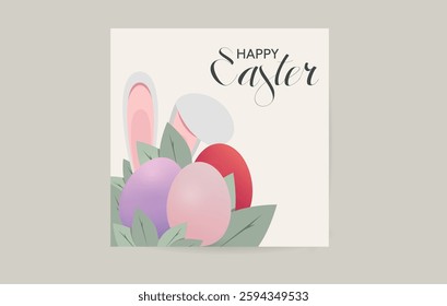 Happy Easter Easter colorful eggs and bunny. Banner, leaflet, flyer, postcard.