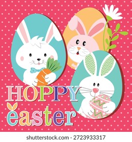 Happy Easter with colorful eggs and bunny