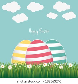 happy easter colorful eggs daisy meadow