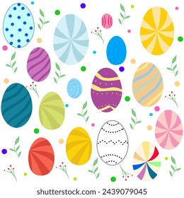 Happy Easter, colorful eggs, Easter egg, colored eggs. A set of colored eggs, an Easter set. Use it for the design of posters and posters, for the design of posts and stories, for design