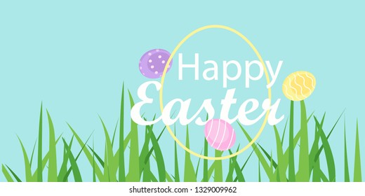 Happy Easter colorful eggs greeting card, ad, promotion, poster, flyer, web-banner, article