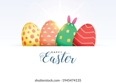 happy easter colorful eggs greeting with bunny rabbit ears