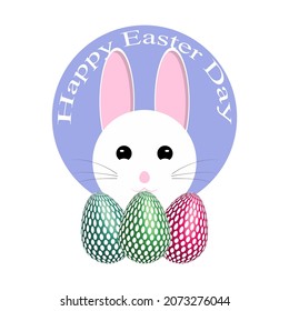 Happy easter colorful eggs greeting with bunny rabbit