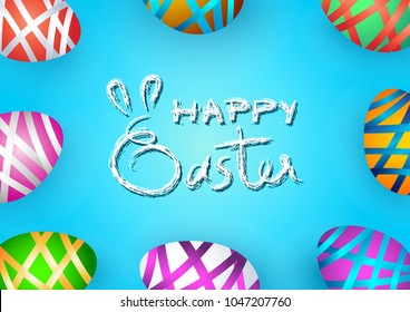 Happy Easter colorful eggs on blue background.Vector illustration.There is space for putting your message.