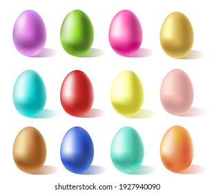 Happy Easter.Set of Colorful Easter eggs on a white background. Spring holiday. Vector Illustration.Happy easter eggs