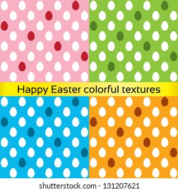 Happy easter colorful eggs seamless textures (collection). Vector set of painted patterns (decoration). Pink, blue, orange, green.