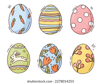 Happy Easter colorful elements. Vector cute hand drawn Easter eggs. colorful artwork