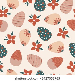 Frohe Ostern. Buntes und festliches Osterei. Hintergrund des Ostermusters. Vektor.