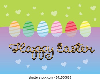 Happy easter with colorful floating egg and scattered hearts