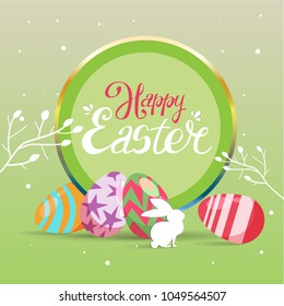 Happy Easter colorful greeting card with eggs.