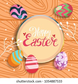 Happy Easter colorful greeting card with eggs.