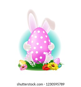 Happy easter colorful illustration with colored eggs.