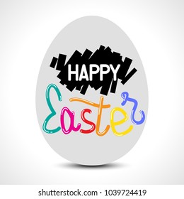 Happy Easter colorful lettering with an egg for greeting card. Vector illustration