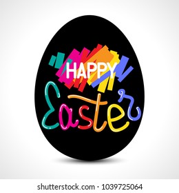 Happy Easter colorful lettering with an egg for greeting card. Vector illustration