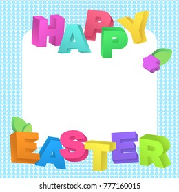 Happy Easter colorful lettering in realistic style. Text with 3d effect. Greeting card or banner background