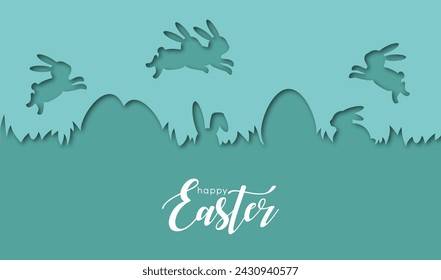 Happy easter colorful paper cut rabbit egg card. Vector 10 eps.