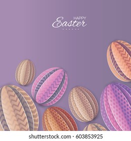 Happy Easter Colorful Paper cut Easter Egg. Dot and Zigzag ornament.