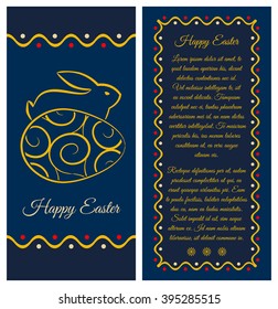 Happy easter colorful vector illustration Flyer templates Set with the big-eared rabbit silhouettes on the egg
