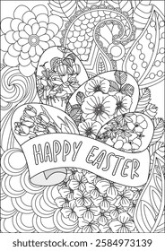 Happy Easter Coloring Page For Adult Vector