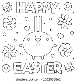 Happy Easter. Coloring page. Rabbit. Vector illustration.