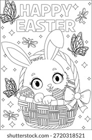 Happy Easter Coloring Pages Bunny Inside The Basket Vector