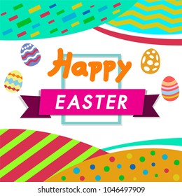Happy Easter color,white background with colorful egg, Egg hunt for children template layout. Vector illustration.
