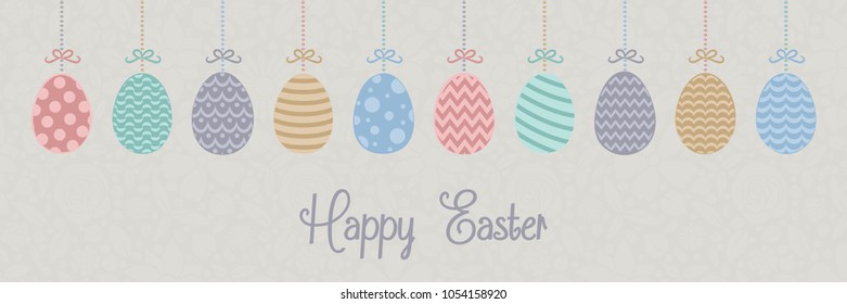 Happy Easter - colourful banner with decorative Easter eggs. Vector.