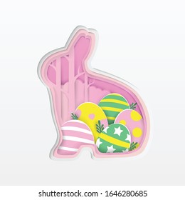 Happy easter colourful bunny. Paper art. Vector illustrator design.