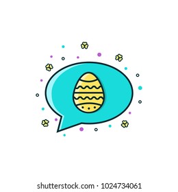 Happy Easter comic speech balloon, message box, speech bubble with egg symbol in flat color line icon.  Spring christian holiday sign, pictogram, sticker for web and mobile apps, messengers.