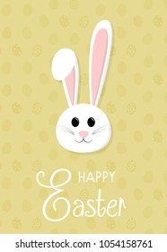 Happy Easter - concept of a card with smiley bunny on a background with eggs. Vector.