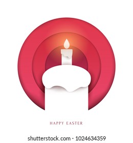 Happy easter concept colorful design in minimal trendy papercut style. Modern holiday background with flat simple shapes for greeting card, banner, cover. Vector illustration.