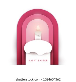 Happy easter concept colorful design in minimal trendy papercut style. Modern holiday background with flat simple shapes for greeting card, banner, cover. Vector illustration.