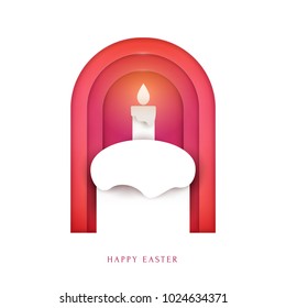 Happy easter concept colorful design in minimal trendy papercut style. Modern holiday background with flat simple shapes for greeting card, banner, cover. Vector illustration.
