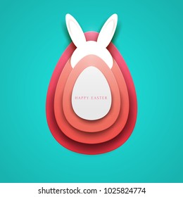 Happy easter concept colorful design in minimal trendy papercut style. Modern holiday background with flat simple egg shape for greeting card, banner, cover. Vector illustration.