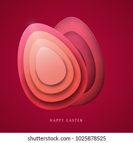 Happy easter concept colorful design in minimal trendy papercut style. Modern holiday background with flat simple egg shape for greeting card, banner, cover. Vector illustration.
