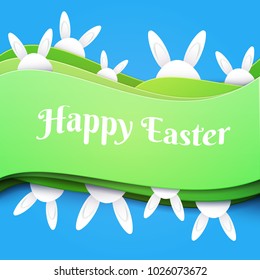 Happy easter concept colorful design in minimal trendy papercut style. Modern holiday background with flat simple egg shape for greeting card, banner, cover. Vector illustration.