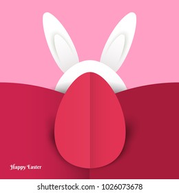 Happy easter concept colorful design in minimal trendy papercut style. Modern holiday background with flat simple egg shape for greeting card, banner, cover. Vector illustration.