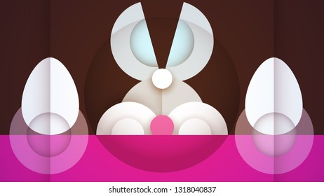 Happy easter concept colorful design in minimal trendy geometric paper cut style. Modern holiday background with flat simple bunny silhouette for greeting card, banner, cover. Vector illustration.