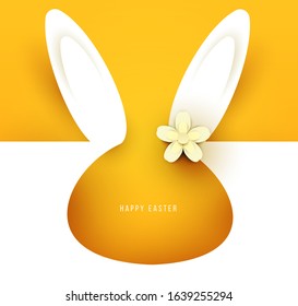 Happy easter concept. Colorful design in minimal trendy papercut style. Modern holiday background with flat simple shapes for greeting card, banner, cover. Vector illustration.