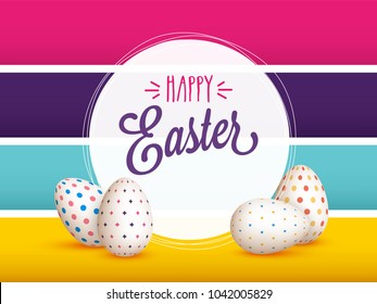 Happy Easter concept with colorful painted eggs. 