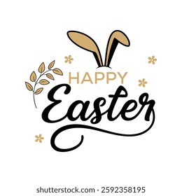 Happy Easter concept design, bunny ears, Happy Easter bunny background wallpaper.Happy Easter design. Modern minimal style with white background