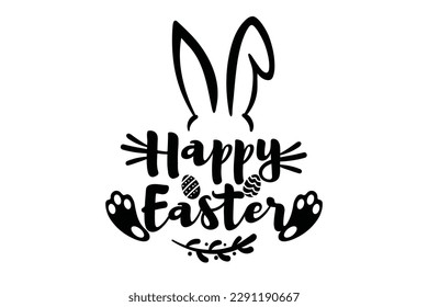 Happy Easter concept design calligraphic inscription with bunny ears silhouette