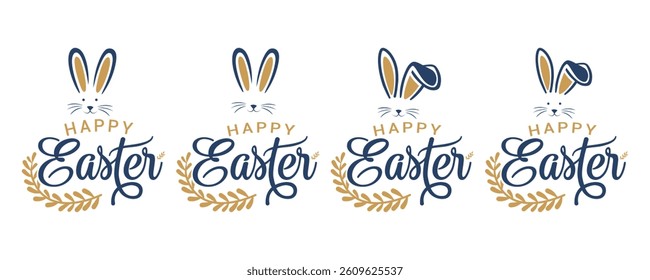 Happy Easter Concept Design, Trendy Design With Typography, Happy Easter Vector, Hand Lettering Design, Bunny Ears, Spring Celebration, Holiday Card, Festive Holiday Design, Vector Illustration