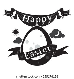 Happy Easter concept with egg, birds and ribbon