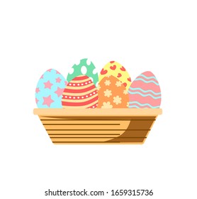 Happy easter concept. Easter eggs in the basket. Editable vector.