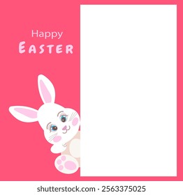 happy easter  concept empty, rabbit card, bunny poster, pink