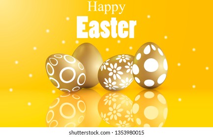 Happy easter concept with painted golden patterned eggs