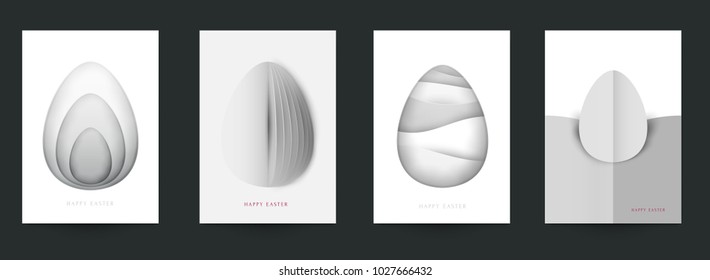 Happy easter concept. Set holiday background for cover, invitation, poster, banner, flyer, placard. Minimal template design for branding, advertising in paper cut style. Vector illustration.